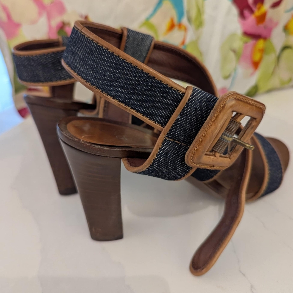 Hugo Boss Denim and leather Strappy Sandals with Buckle - Picture 2 of 7